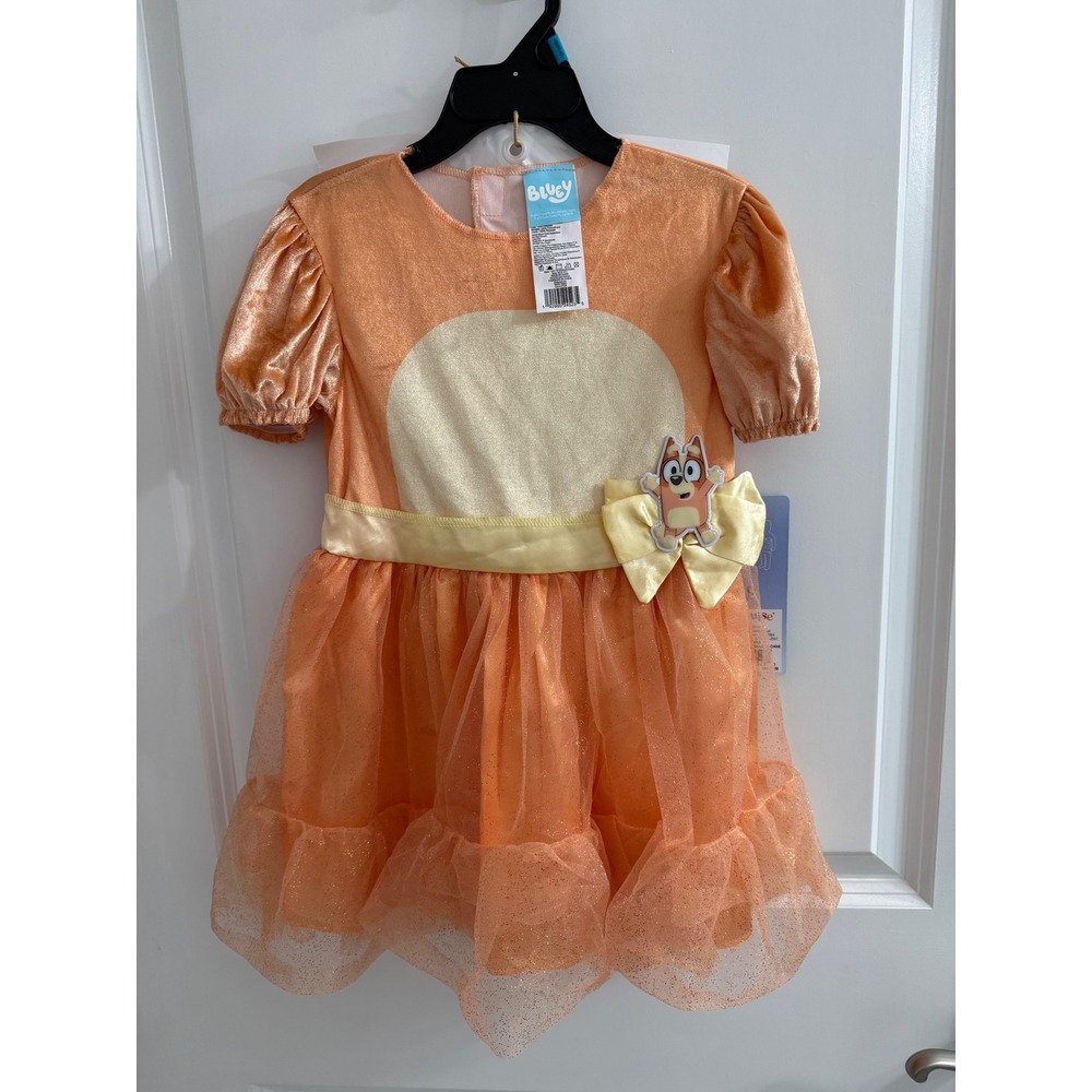 Bluey Bingo Deluxe Toddler Costume Dress Headpiece Mittens Orange 3T-4T